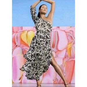 Alexis for‎ Target Dress Womens XL Black White Abstract One Shoulder Ruffle Maxi